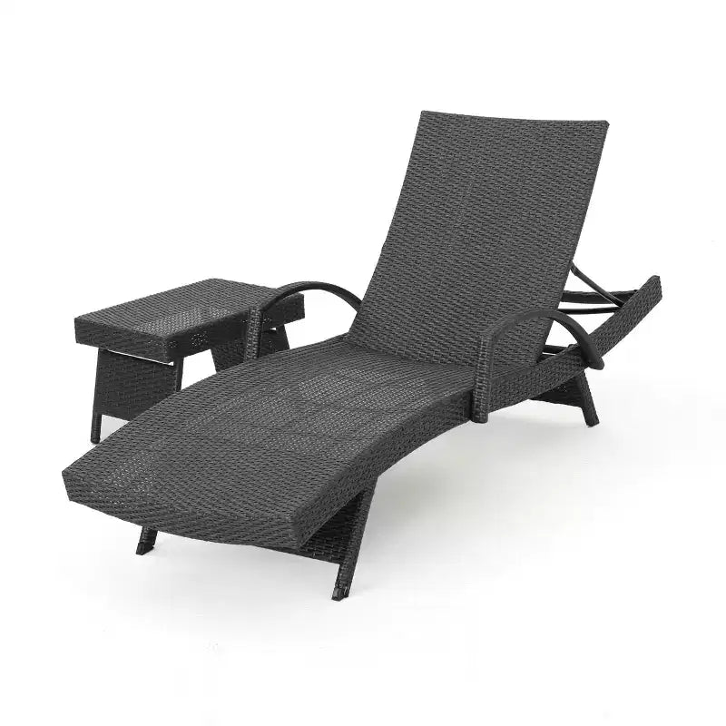 Salem 2-delige gevlochten chaise longue met armleuningen en bijzettafel - grijs - Christopher Knight Home
