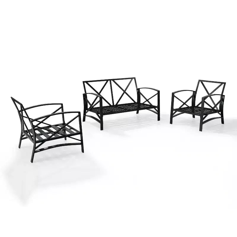 Crosley 3pc Kaplan Steel Outdoor Seating Furniture Set with Loveseat & 2 Chairs Oatmeal