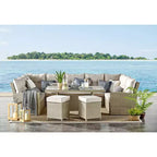 Canaan 4pc All Weather Wicker Outdoor Double Corner Horseshoe Sectional Set Cream - Alaterre Furniture: Weather-Resistant Patio Set with Glass Table