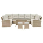Canaan 4pc All Weather Wicker Outdoor Double Corner Horseshoe Sectional Set Cream - Alaterre Furniture: Weather-Resistant Patio Set with Glass Table