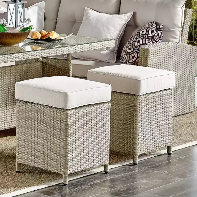 Canaan 4pc All Weather Wicker Outdoor Double Corner Horseshoe Sectional Set Cream - Alaterre Furniture: Weather-Resistant Patio Set with Glass Table