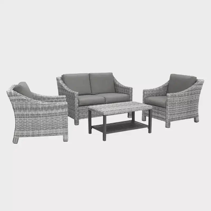 Leisure Made Marietta 4pc Wicker Seating in Gray Fabric