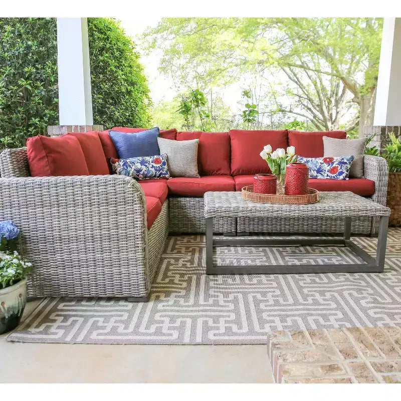 Leisure Made Forsyth 5-delige modulaire loungeset van vlechtwerk met rode bekleding