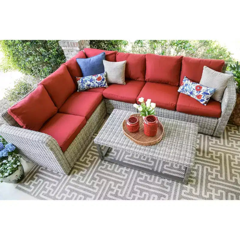 Leisure Made Forsyth 5-delige modulaire loungeset van vlechtwerk met rode bekleding