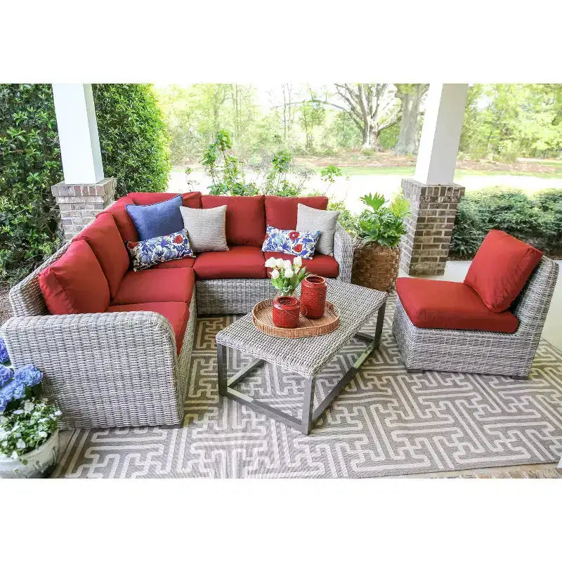 Leisure Made Forsyth 5-delige modulaire loungeset van vlechtwerk met rode bekleding