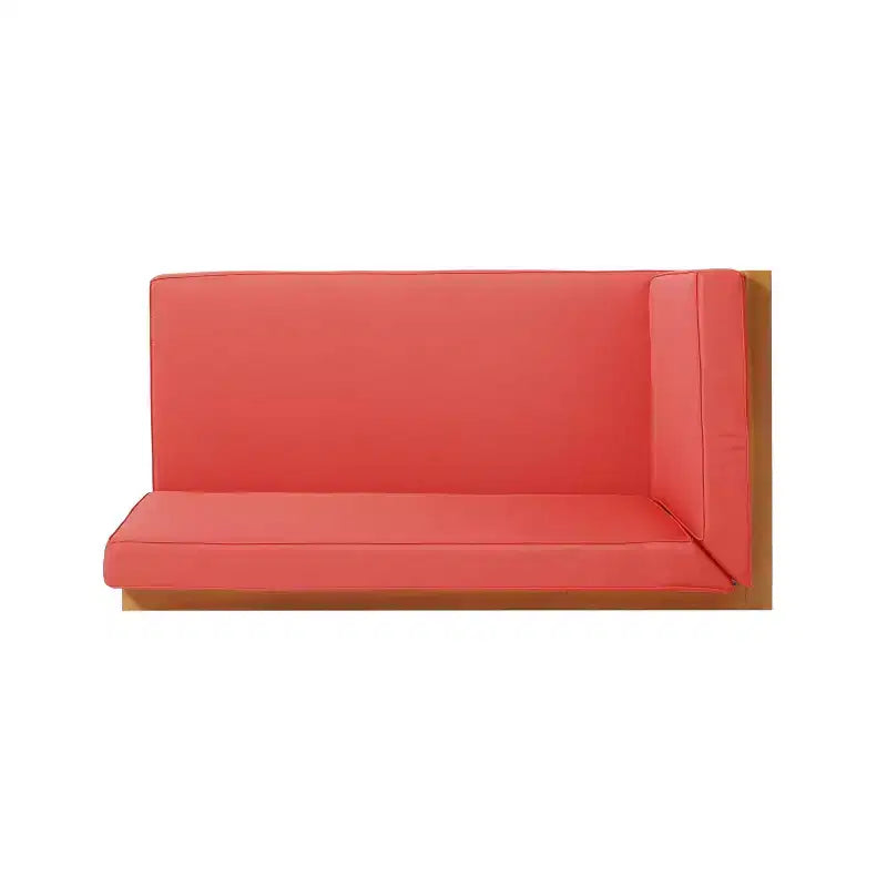 2pc Brava Outdoor Acacia Wood Left Arm Loveseat & Coffee Table with Cushion Teak/Red - Christopher Knight Home: Rustic Modern Patio Set