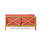 2pc Brava Outdoor Acacia Wood Left Arm Loveseat & Coffee Table with Cushion Teak/Red - Christopher Knight Home: Rustic Modern Patio Set