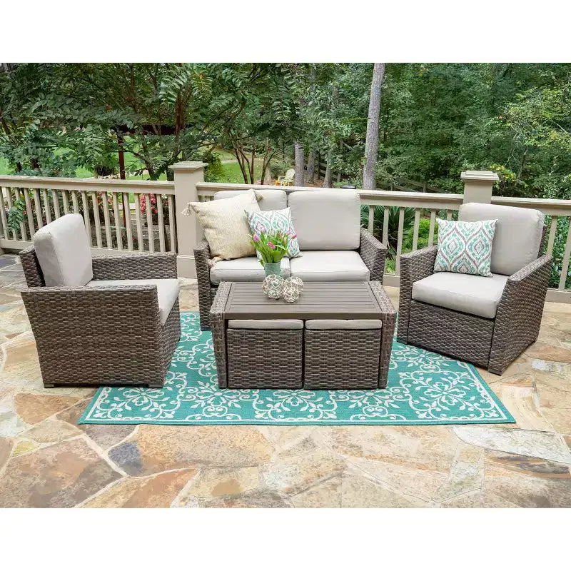 Leisure Made Newton 6pc Wicker Seating in Tan Fabric