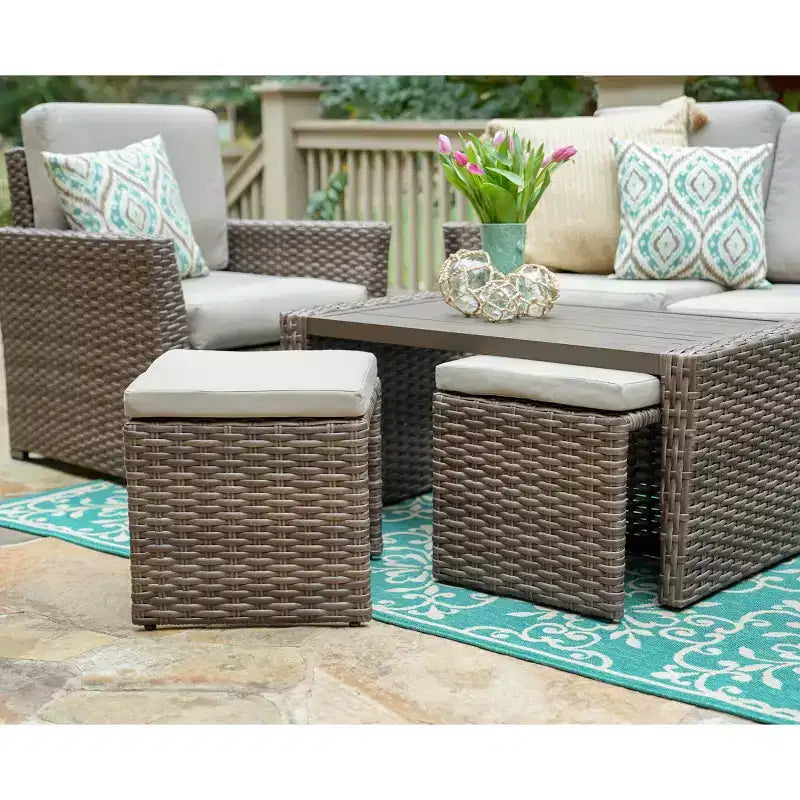 Leisure Made Newton 6pc Wicker Seating in Tan Fabric