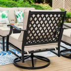 Captiva Designs 5pc XL Metal Outdoor Set Swivel Grid- Back Chairs with Fire Pit Beige