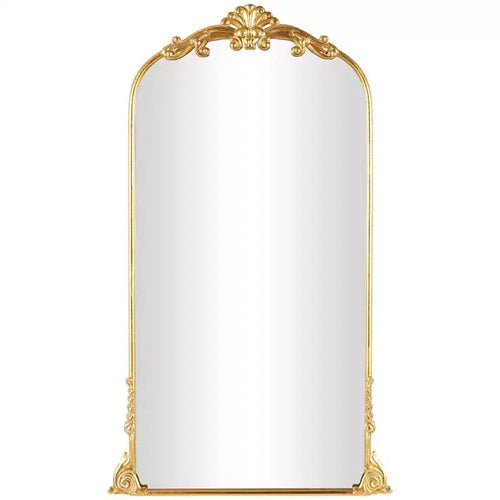 Olivia & May 48"x28" Metal Tall Ornate Arched Baroque Floor Mirror Gold: Vintage Style, Keyhole Mount, Wood Frame