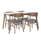 GDFStudio Balfern 5-delige eetset van hout in mid-century-moderne stijl met bekleding