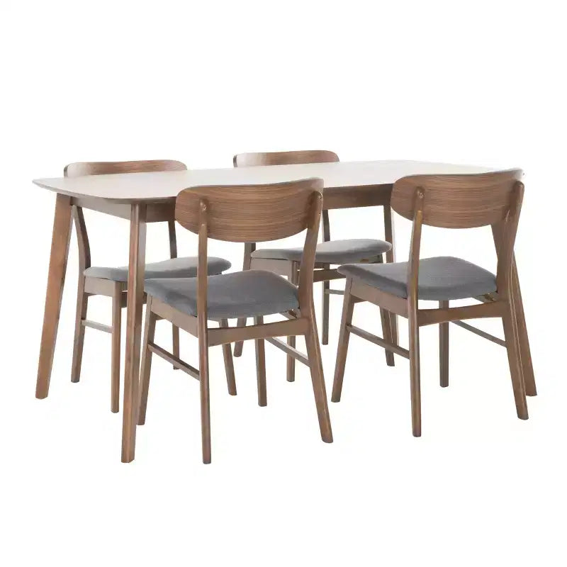GDFStudio Balfern 5-delige eetset van hout in mid-century-moderne stijl met bekleding
