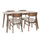 GDFStudio Balfern 5-delige eetset van hout in mid-century-moderne stijl met bekleding