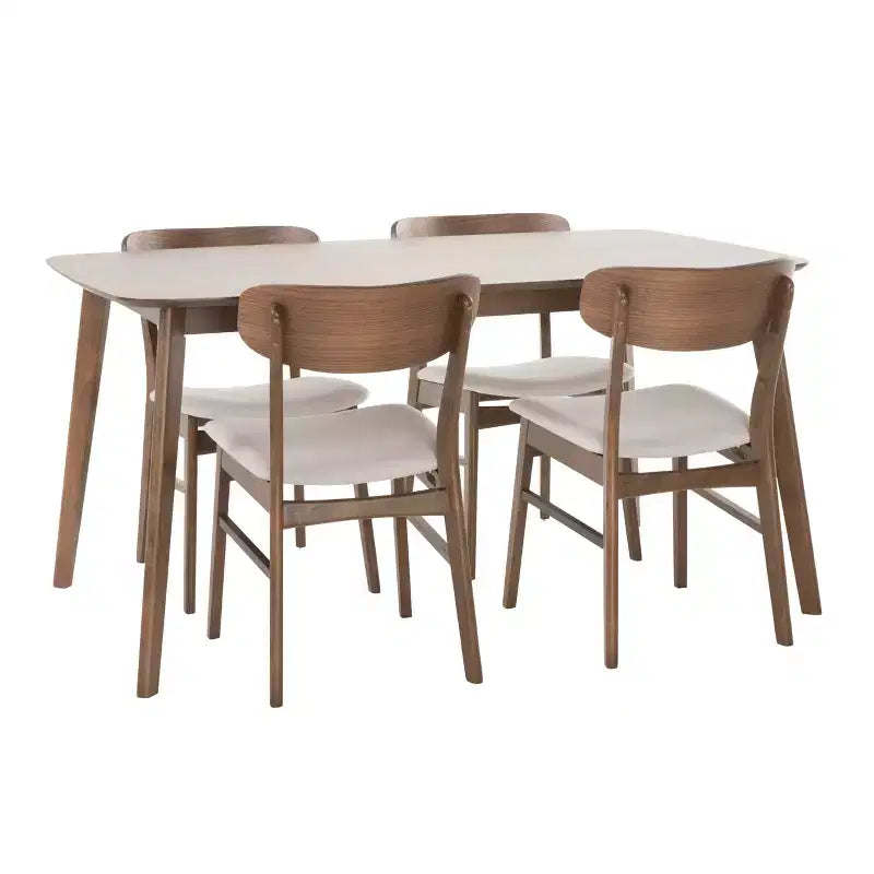 GDFStudio Balfern 5-delige eetset van hout in mid-century-moderne stijl met bekleding