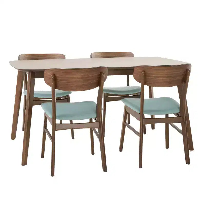 GDFStudio Balfern 5-delige eetset van hout in mid-century-moderne stijl met bekleding