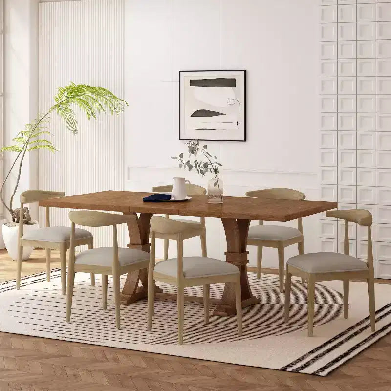 Christopher Knight Home Covey 7-delige eigentijdse eetkamerset van hout met bekleding en uitschuifbare tafel