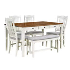 Whisen Mid-Century 6-Piece Wood Dining Table Set with 4 Upholstered Chairs and Bench