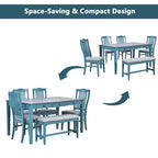 Whisen Mid-Century 6-Piece Wood Dining Table Set with 4 Upholstered Chairs and Bench