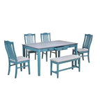Whisen Mid-Century 6-Piece Wood Dining Table Set with 4 Upholstered Chairs and Bench