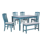 Whisen Mid-Century 6-Piece Wood Dining Table Set with 4 Upholstered Chairs and Bench