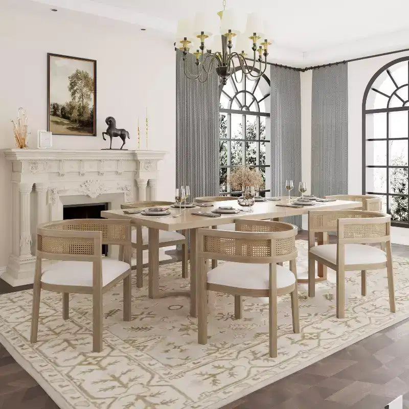 Christopher Knight Home Lythor 7-delige eetkamerset van riet en rubberhout met bekleding