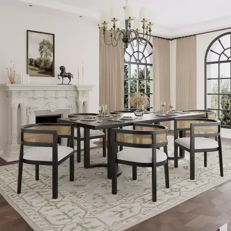 Christopher Knight Home Lythor 7-delige eetkamerset van riet en rubberhout met bekleding