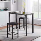 VECELO 3-delige bartafel- en stoelenset op toonbankhoogte, rechthoekige keukeneetset voor 2 personen met stoelen van PU-leer en marmeren tafelblad