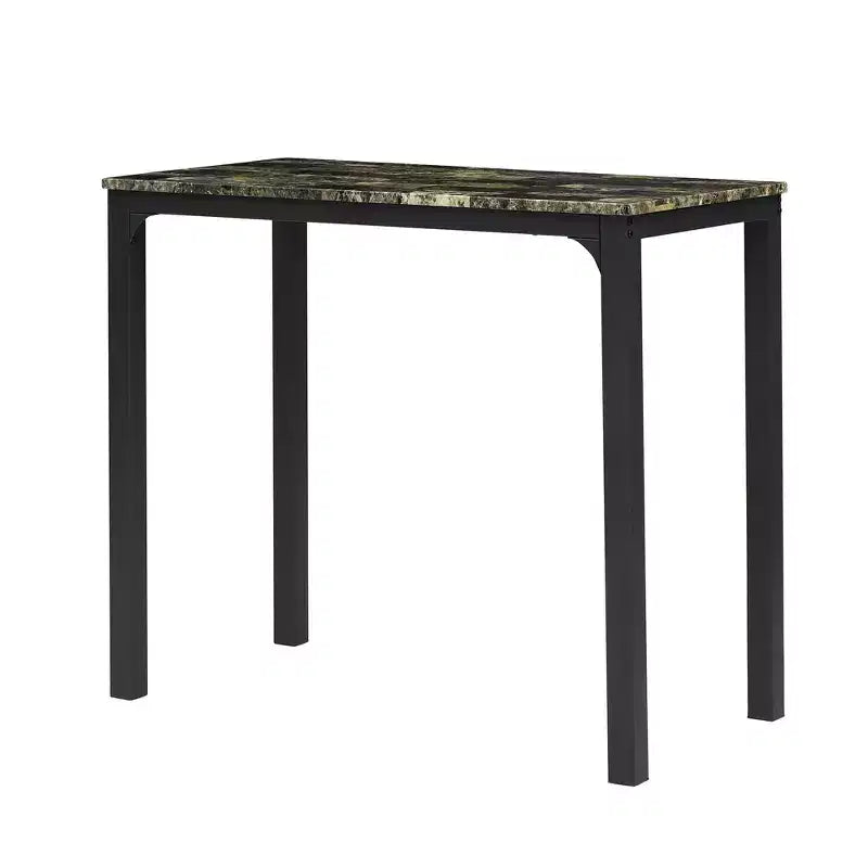 VECELO 3-delige bartafel- en stoelenset op toonbankhoogte, rechthoekige keukeneetset voor 2 personen met stoelen van PU-leer en marmeren tafelblad