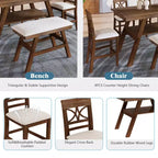 Whisen Rustic 6-Piece Counter Height Dining Table Set with Bench and 4 Upholstered Chairs
