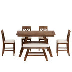 Whisen Rustic 6-Piece Counter Height Dining Table Set with Bench and 4 Upholstered Chairs