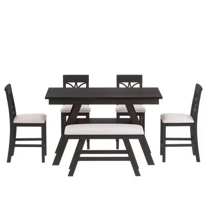 Whisen Rustic 6-Piece Counter Height Dining Table Set with Bench and 4 Upholstered Chairs