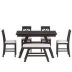 Whisen Rustic 6-Piece Counter Height Dining Table Set with Bench and 4 Upholstered Chairs
