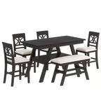 Whisen Rustic 6-Piece Counter Height Dining Table Set with Bench and 4 Upholstered Chairs