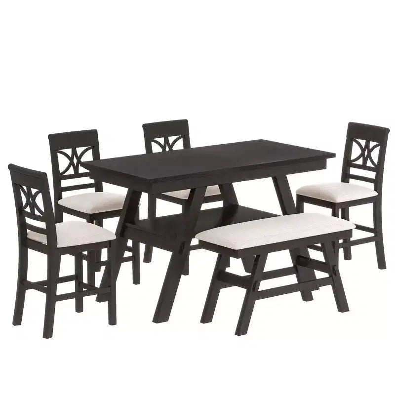 Whisen Rustic 6-Piece Counter Height Dining Table Set with Bench and 4 Upholstered Chairs