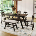 Whisen Rustic 6-Piece Counter Height Dining Table Set with Bench and 4 Upholstered Chairs