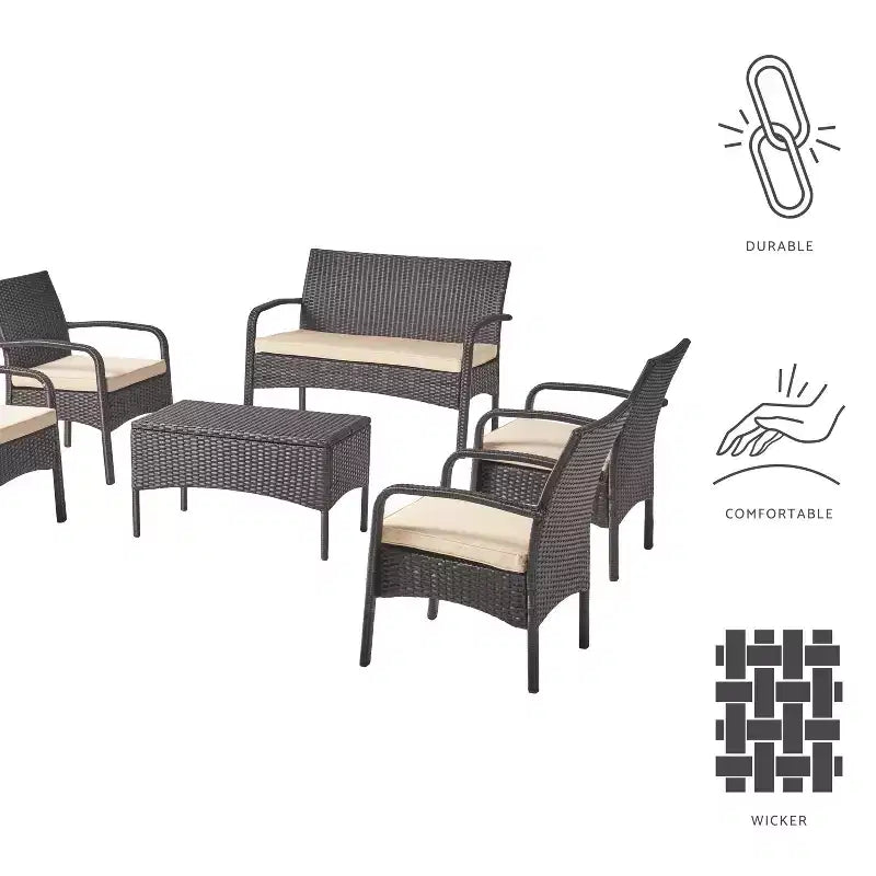 GDFStudio Kilburn 6-zits loungeset van wicker voor buiten met waterafstotende kussens