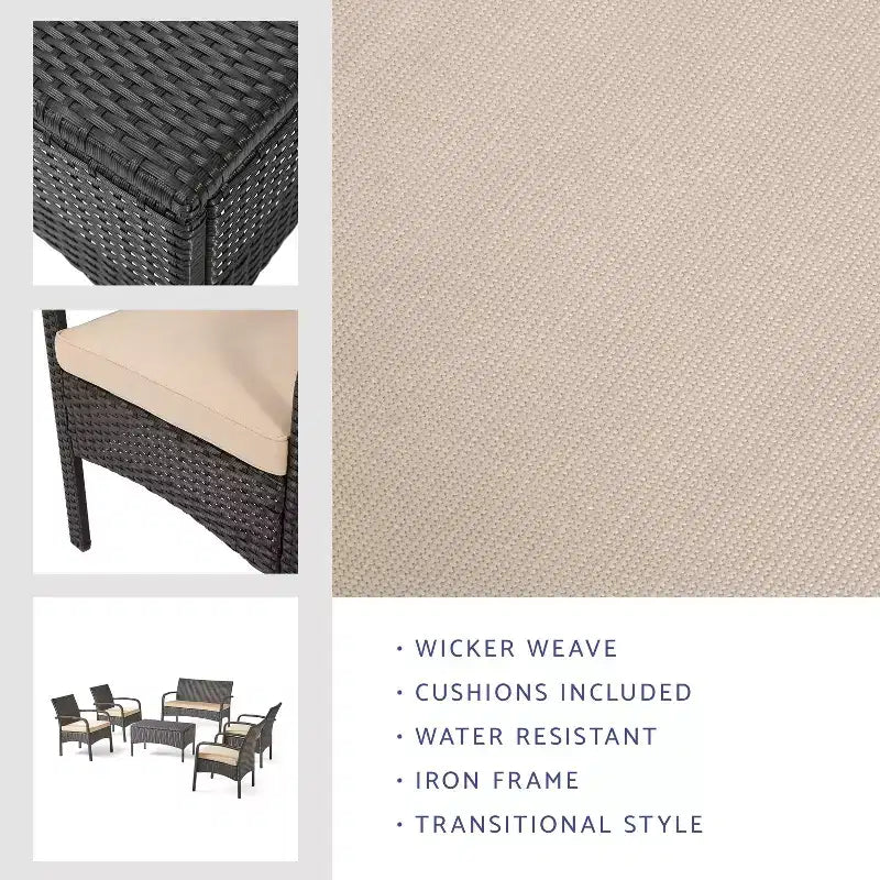 GDFStudio Kilburn 6-zits loungeset van wicker voor buiten met waterafstotende kussens