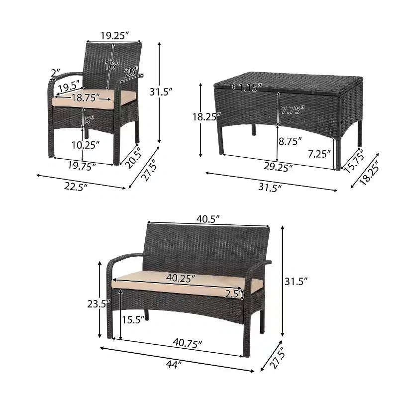 GDFStudio Kilburn 6-zits loungeset van wicker voor buiten met waterafstotende kussens