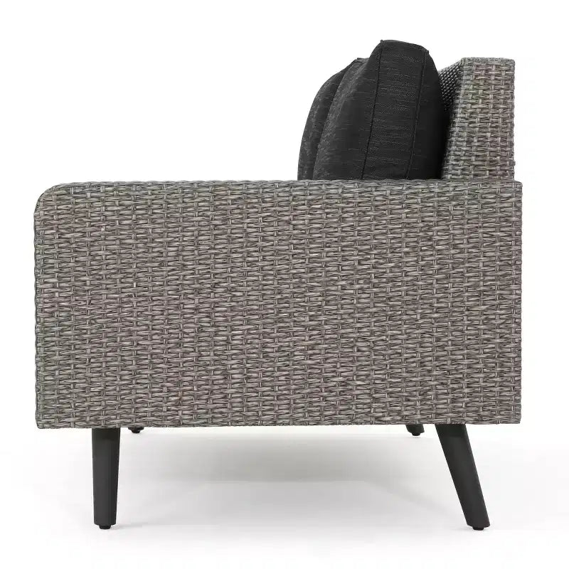 GDFStudio Hensley 5-zits hoekbankset voor buiten van wicker in V-vorm, met kussens, gemengd zwart/donkergrijs