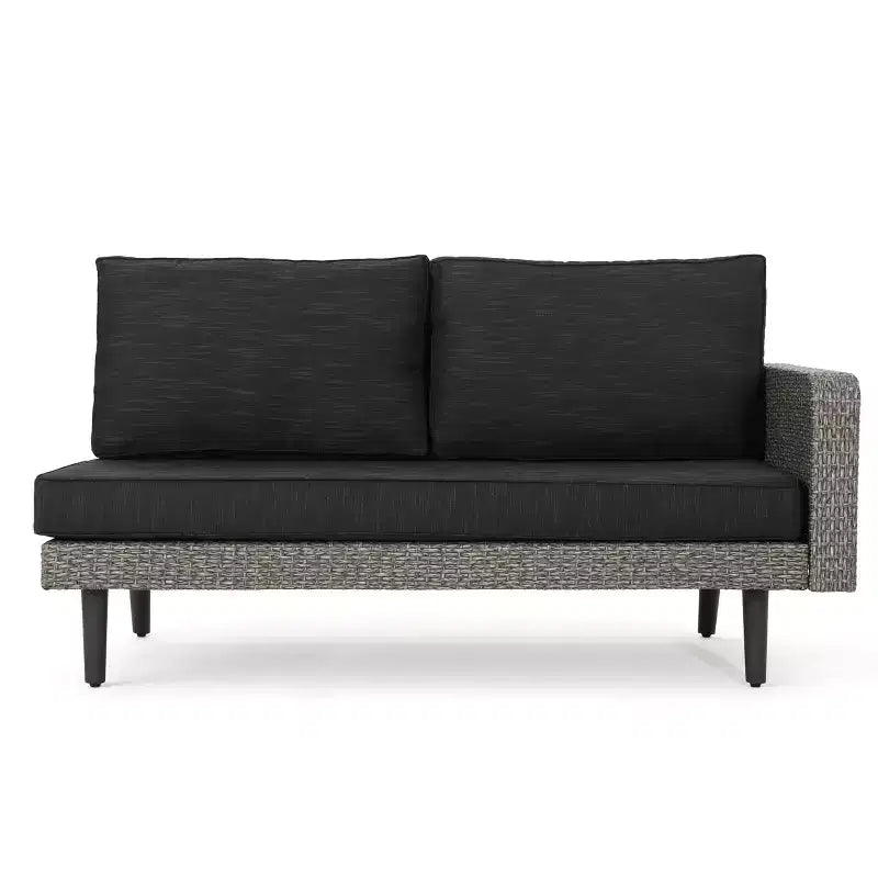 GDFStudio Hensley 5-zits hoekbankset voor buiten van wicker in V-vorm, met kussens, gemengd zwart/donkergrijs