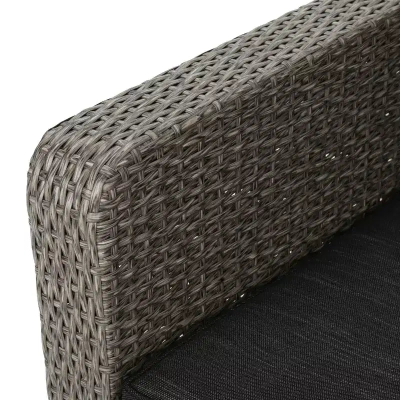 GDFStudio Hensley 5-zits hoekbankset voor buiten van wicker in V-vorm, met kussens, gemengd zwart/donkergrijs