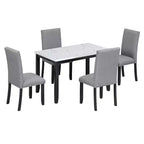 5-Piece Dining Table Set Dining Set with Faux Marble Dining Table, 4 Thicken Cushion Dining Chairs, Gray/White-ModernLuxe