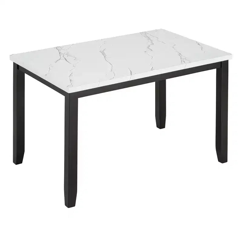 5-Piece Dining Table Set Dining Set with Faux Marble Dining Table, 4 Thicken Cushion Dining Chairs, Gray/White-ModernLuxe