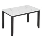 5-Piece Dining Table Set Dining Set with Faux Marble Dining Table, 4 Thicken Cushion Dining Chairs, Gray/White-ModernLuxe