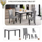5-Piece Dining Table Set Dining Set with Faux Marble Dining Table, 4 Thicken Cushion Dining Chairs, Gray/White-ModernLuxe