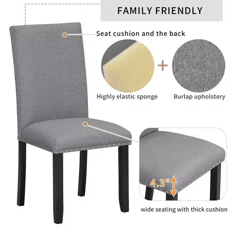 5-Piece Dining Table Set Dining Set with Faux Marble Dining Table, 4 Thicken Cushion Dining Chairs, Gray/White-ModernLuxe