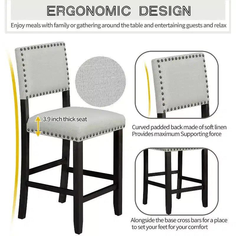 5-Piece Counter Height Dining Table Set Dining Set with Classic Dining Table and 4 Cushioned Dining Chairs, Natural Wood Wash/Espresso-ModernLuxe