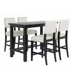 5-Piece Counter Height Dining Table Set Dining Set with Classic Dining Table and 4 Cushioned Dining Chairs, Natural Wood Wash/Espresso-ModernLuxe