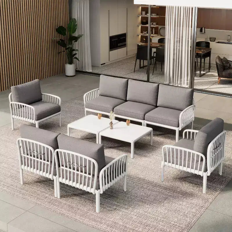 Christopher Knight Home Leah 7-zits buitenset van kunststof en glas met bekleding